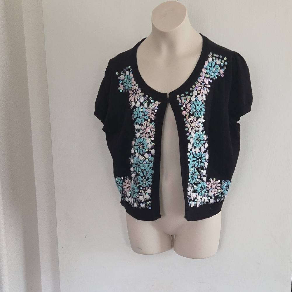 CLOSET CLEAR OUT!!! NC International Concepts Black Cardigan with Floral Accents